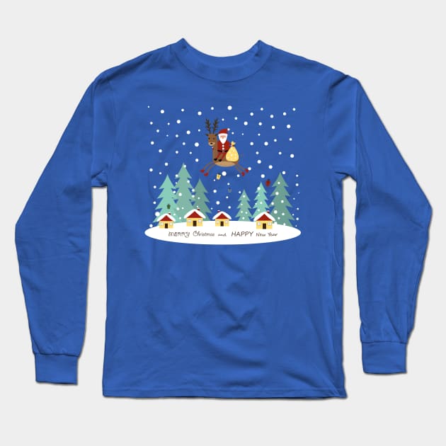 Santa Claus and reindeer with gifts Long Sleeve T-Shirt by grafart